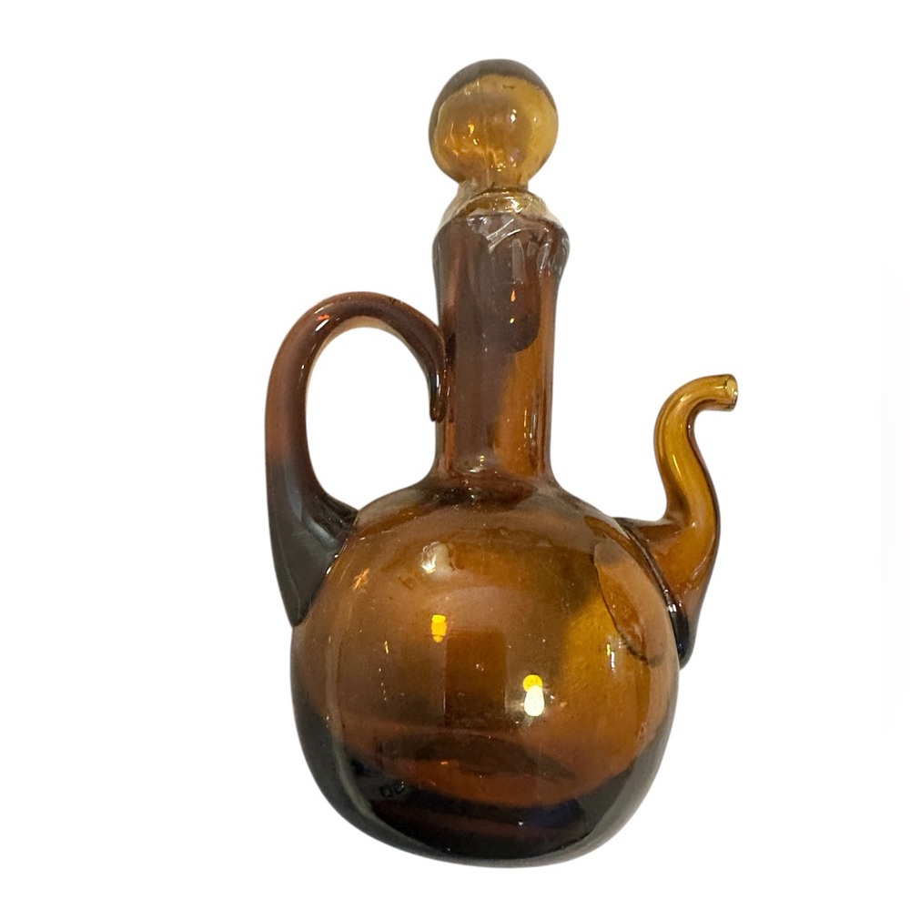 Vintage Amber Glass‎ Cruet Server  50’s Hand Blown Glass Mid Century